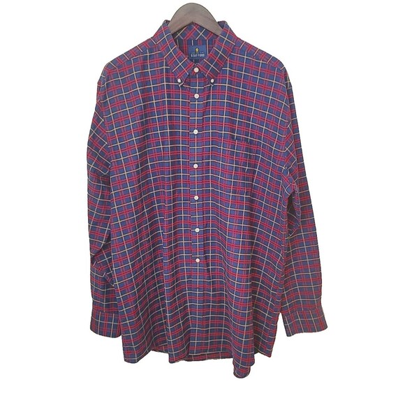 Stafford Shirt Mens 2XL 18 34 35 Travel Wrinkle Free Oxford Plaid Heavy Weight - Picture 1 of 4